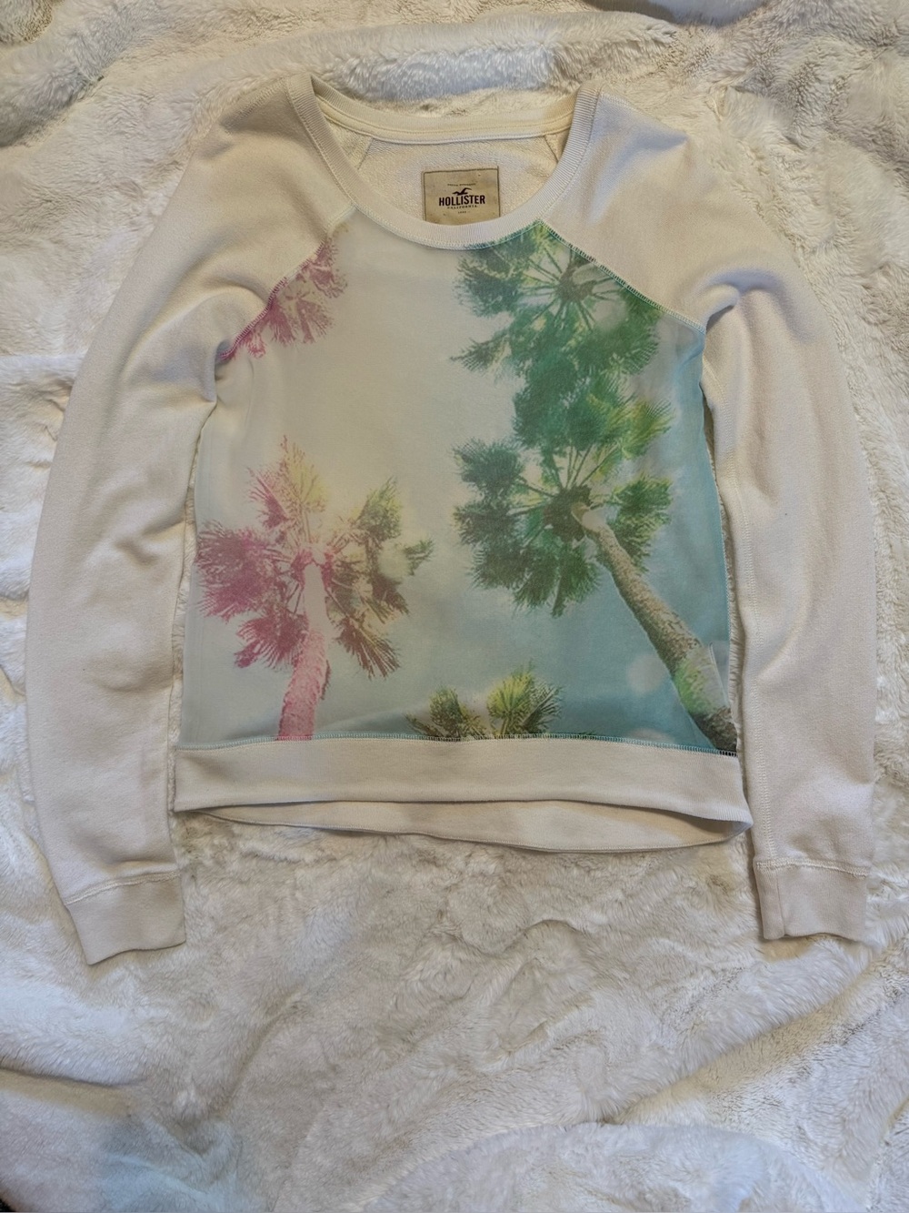 Hollister Palm Tree Graphic Sweatshirt - Pastel Multi on White